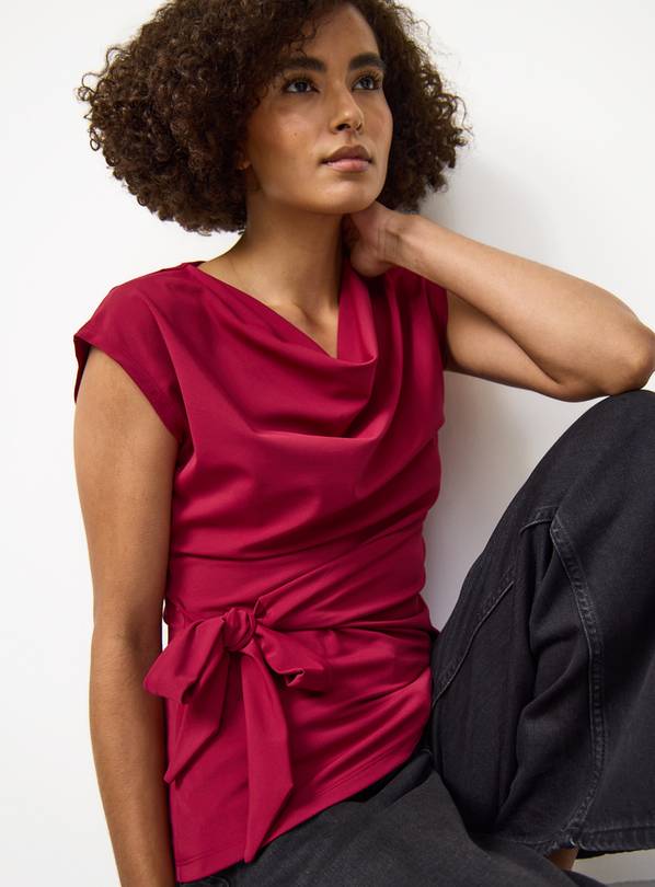 Dark Red Drapey Sleeveless Side Tie Detail Top 24